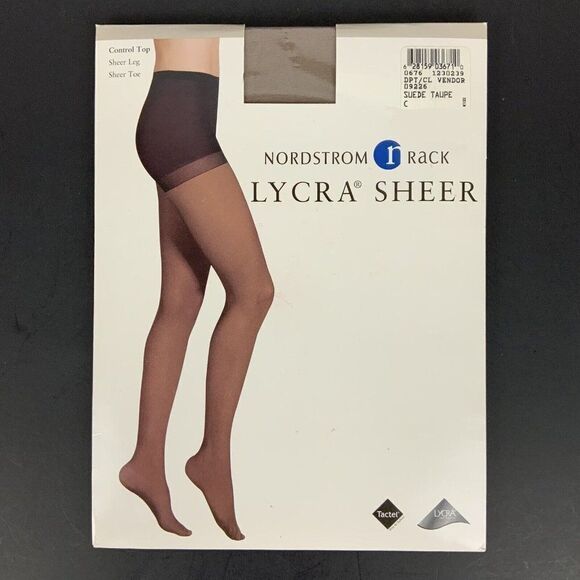 Nordstrom Rack Lycra Sheer Pantyhose Size C Suede Taupe Control Top Sheer Toe - Picture 1 of 6